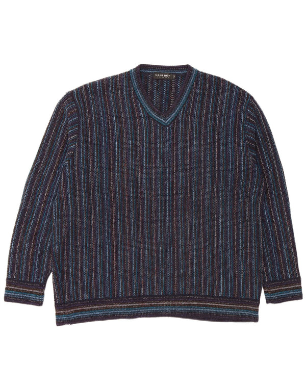 NANI BON Jersey con cuello en V para hombre IT 54 XL Acrílico a rayas azul marino