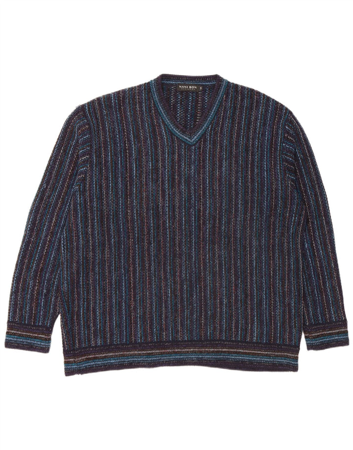 NANI BON Jersey con cuello en V para hombre IT 54 XL Acrílico a rayas azul marino