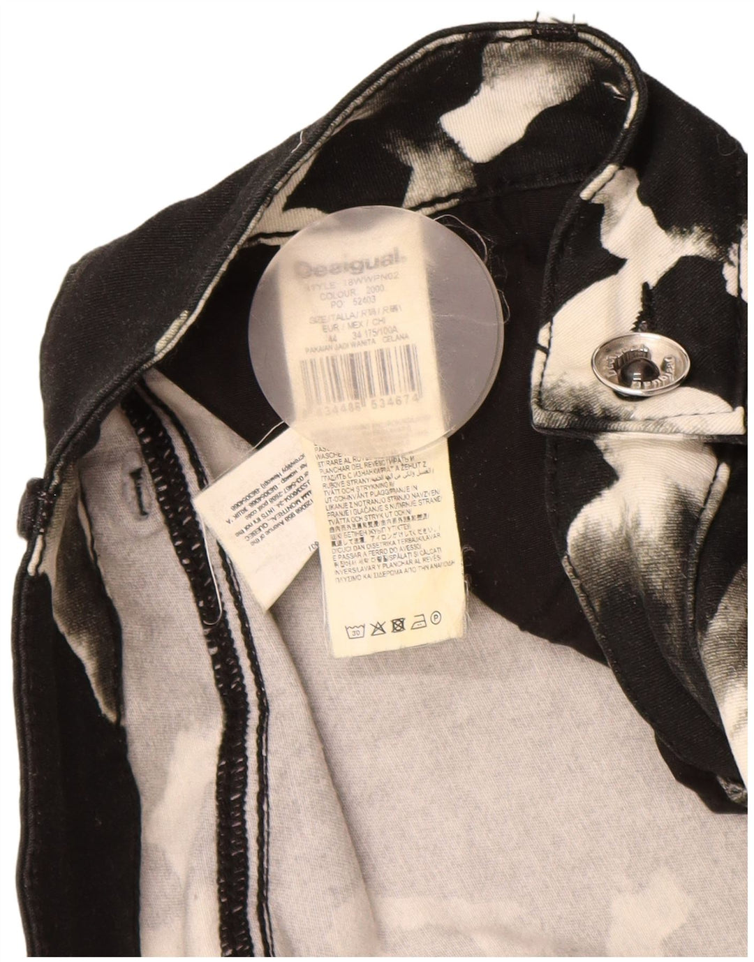 DESIGUAL Pantalones informales ajustados para mujer EU 44 XL W34 L31 Estampado animal negro