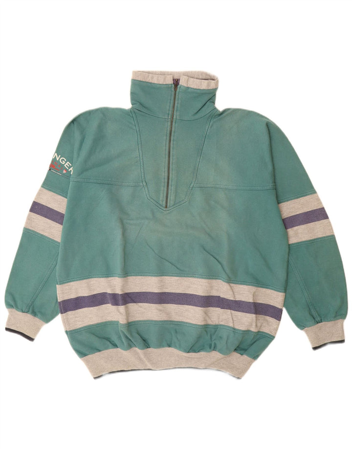 Vintage hombres sueltos ajuste gráfico sudadera jumper medio verde rayas