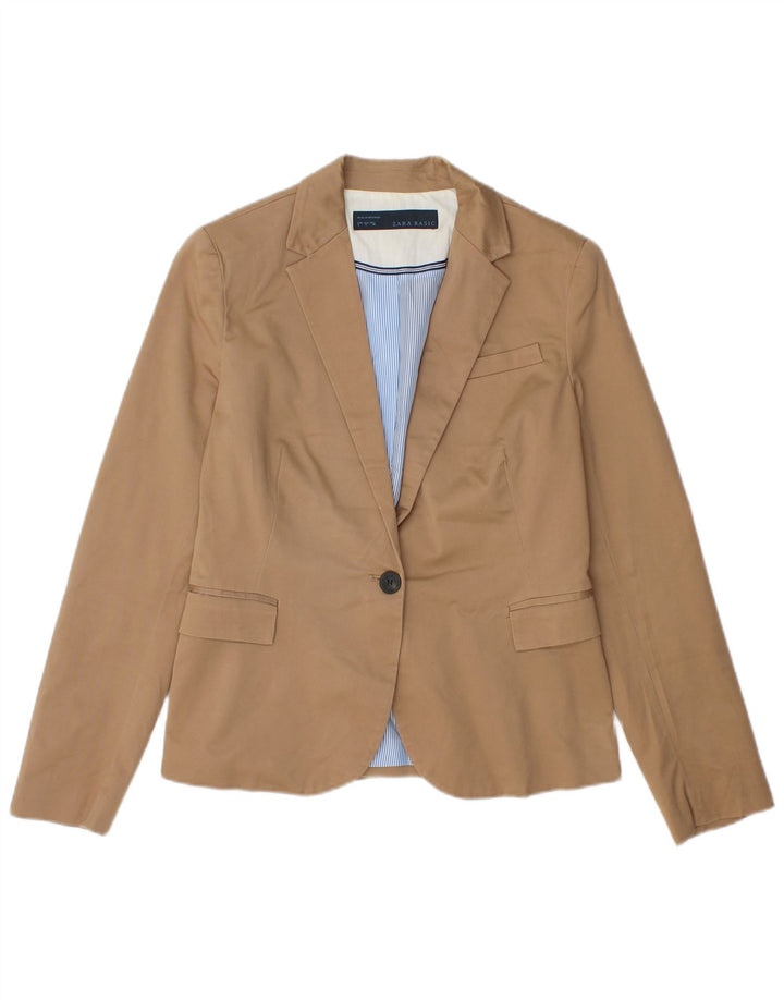 ZARA Chaqueta Blazer de 1 Botón para Mujer UK 44 Grande Algodón Marrón