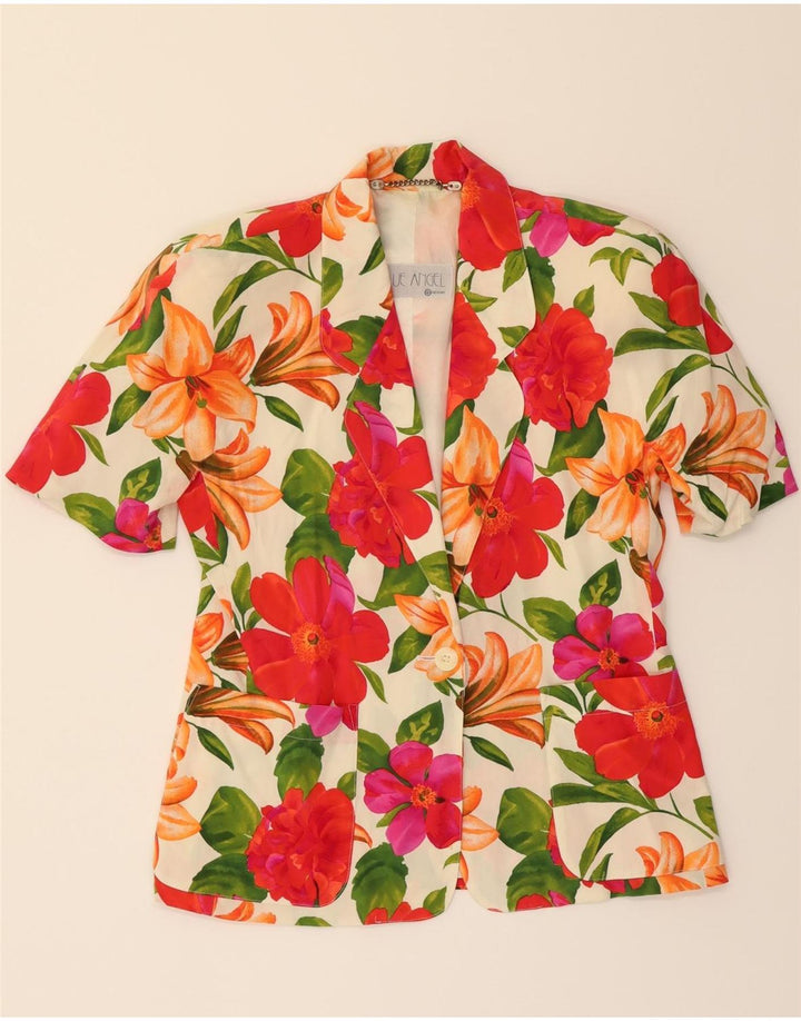 VINTAGE Womens 1 Button Blazer Jacket UK 14 Medium Multicoloured Floral Vintage Vintage and Second-Hand Vintage from Messina Hembry 
