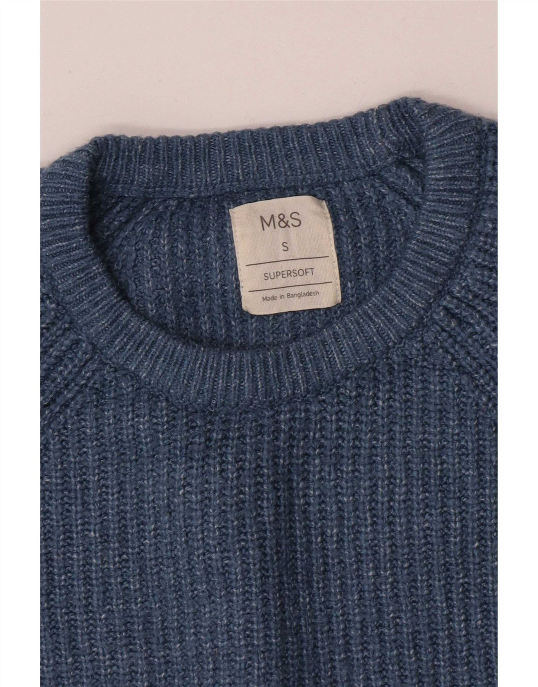Marks & Spencer Jersey con cuello redondo para hombre, talla pequeña, color azul Fair Isle