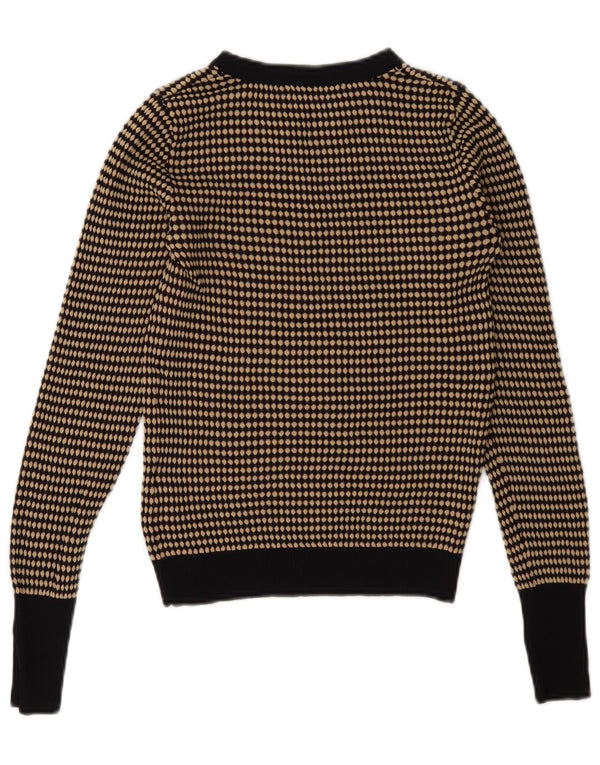 Zara Mujer Crop Crew Neck Jumper Sweater UK 42 Marrón Medio Geométrico