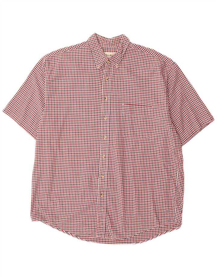 Eddie Bauer Camisa alta de manga corta para hombre XL Algodón a cuadros rojo