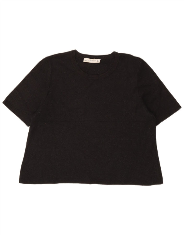 Zara Mujer Crop Camiseta Top UK 12 Medium Negro