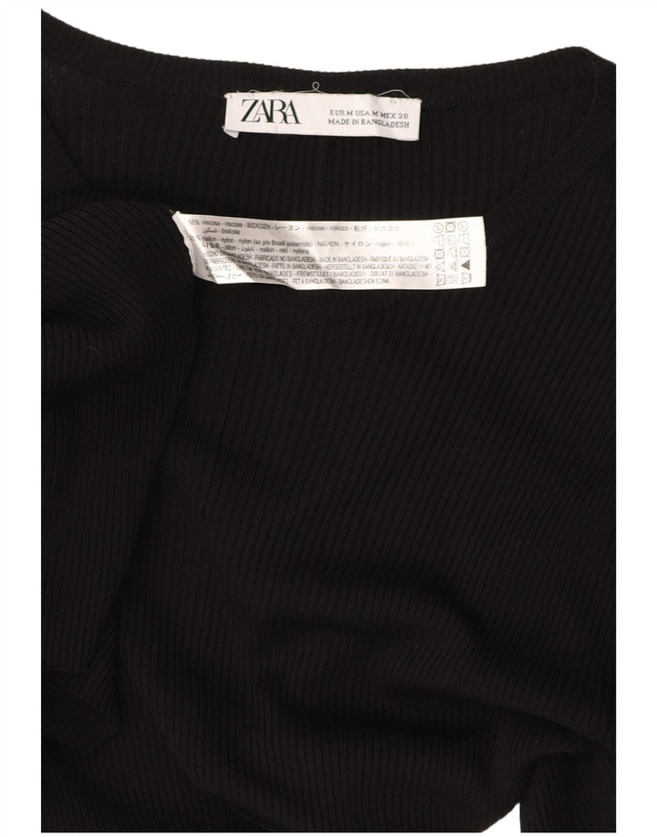 ZARA Vestido largo de manga larga para mujer UK 42 Medium Viscosa negra
