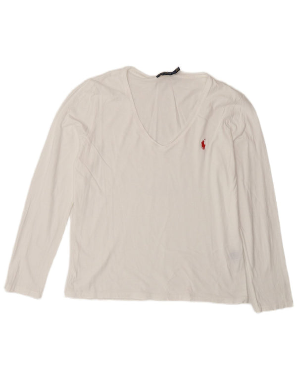 Polo Ralph Lauren Mujer Top Manga Larga UK 14 Grande Algodón Blanco