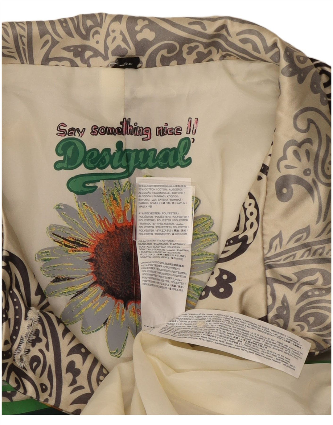 Abrigo Desigual Mujer EU 40 Algodón Paisley Blanco Medio