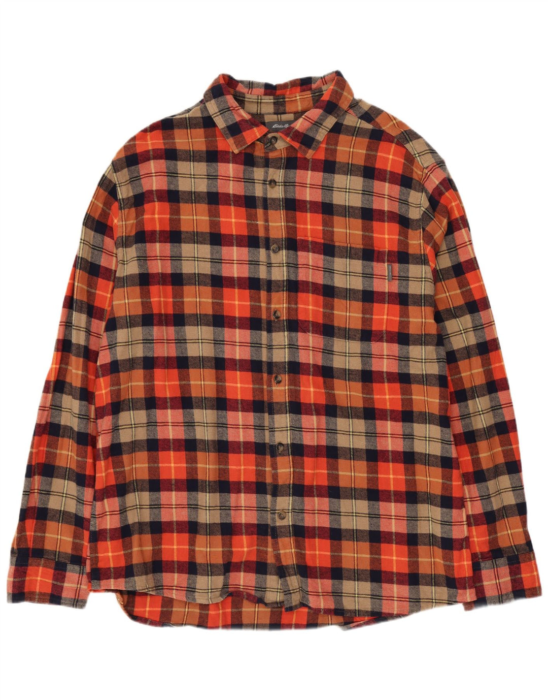 Eddie Bauer Camisa de franela para hombre XL Algodón a cuadros naranja