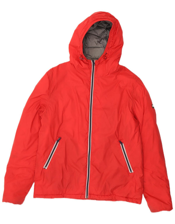 Tommy Hilfiger Chaqueta acolchada con capucha para hombre UK 40 Large Red Nylon
