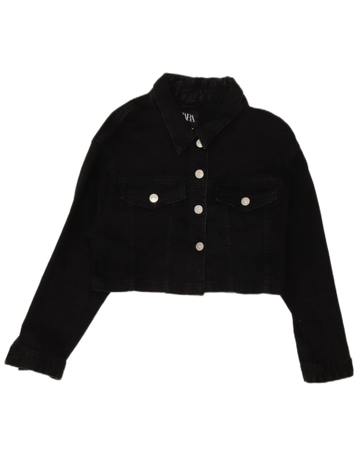 Zara Mujer Crop Chaqueta Vaquera Extragrande UK 44 Mediano Negro