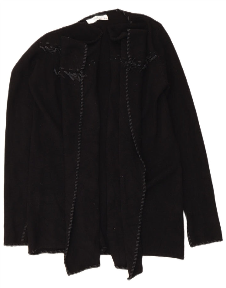 Zara Mujer Cárdigan Abierto Asimétrico Suéter UK 10 Small Poliéster Negro