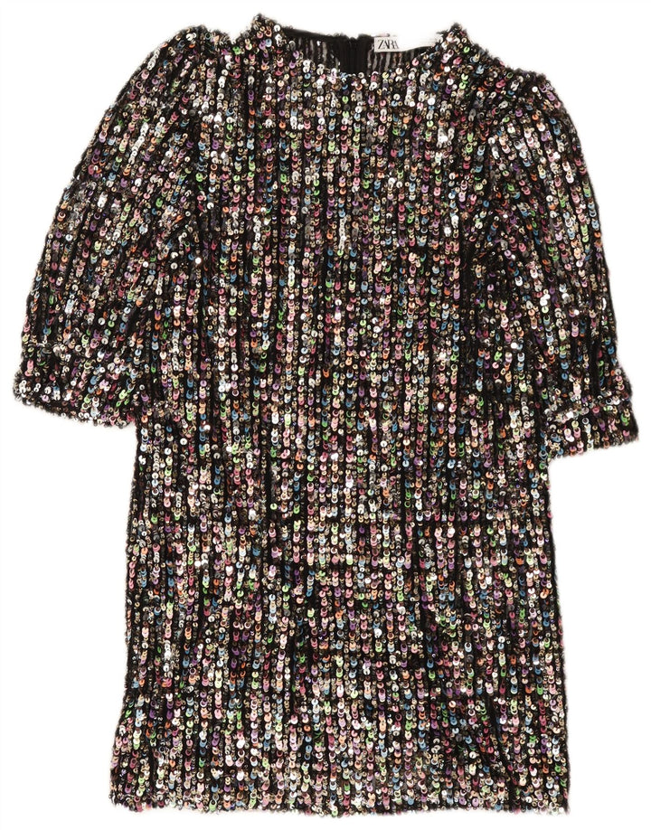 Zara Vestido recto con lentejuelas para mujer UK 10 Small Multicolor Colorful
