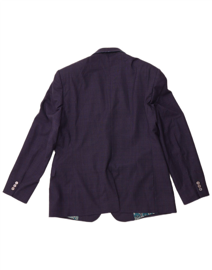TED BAKER Chaqueta tipo blazer de 2 botones para hombre UK 44 2XL Lana a cuadros azul marino