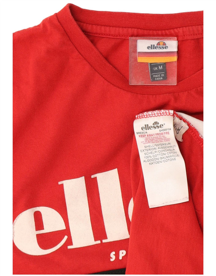 Ellesse Hombre Camiseta Gráfica Top Medium Rojo Colorblock Algodón