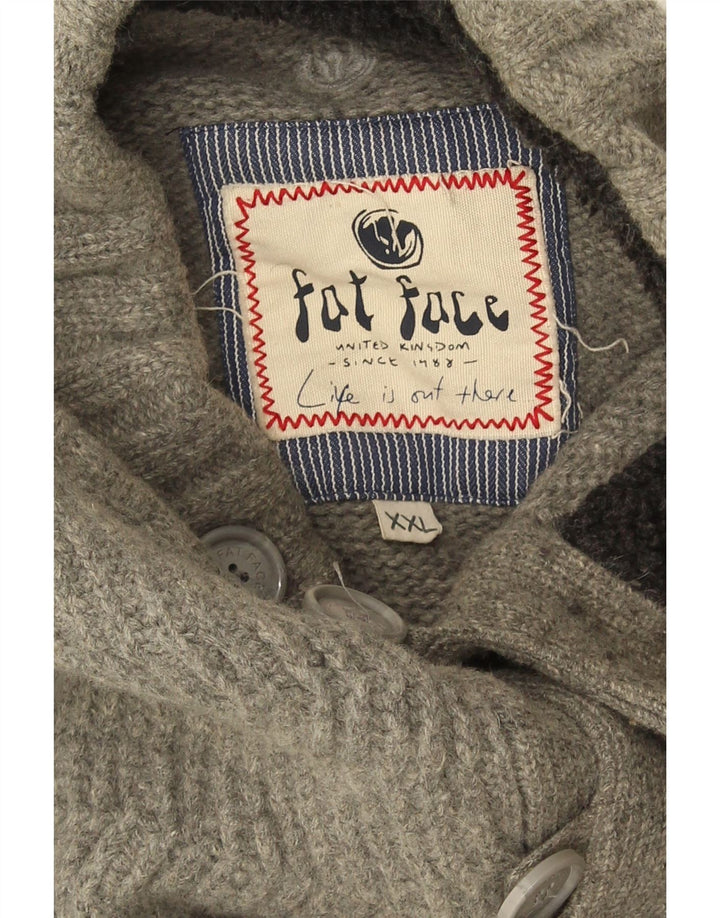 FAT FACE Suéter tipo jersey con cuello y botones para hombre 2XL Lana en espiga gris