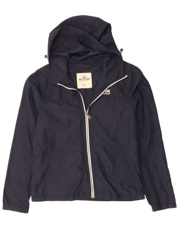 Hollister Chaqueta impermeable con capucha para hombre UK 42 XL Poliéster azul marino