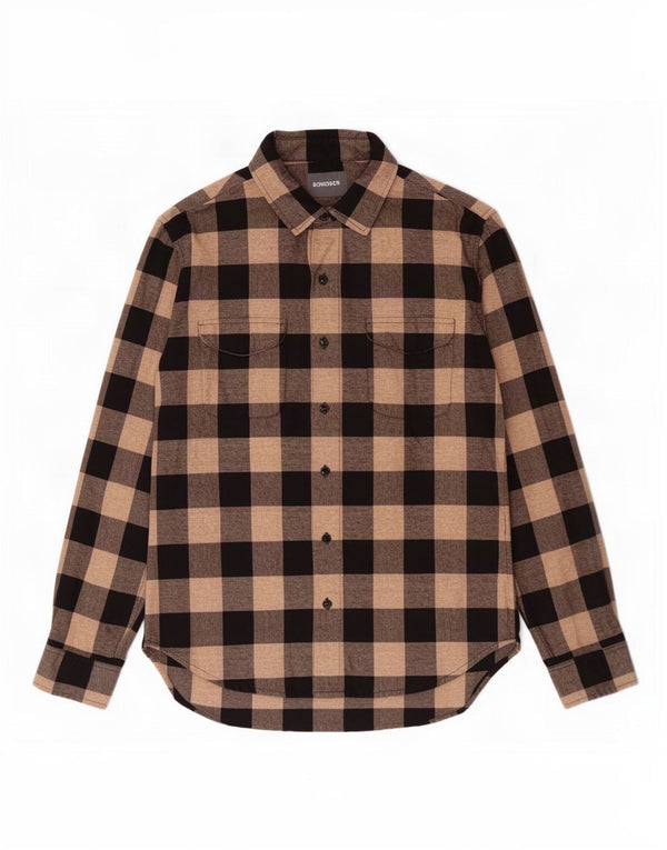 BONOBOS Camisa de franela ajustada para hombre Algodón a cuadros beige grande