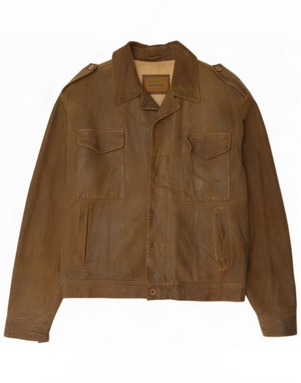 Chaqueta militar de cuero vintage para mujer IT 50 XL Marrón
