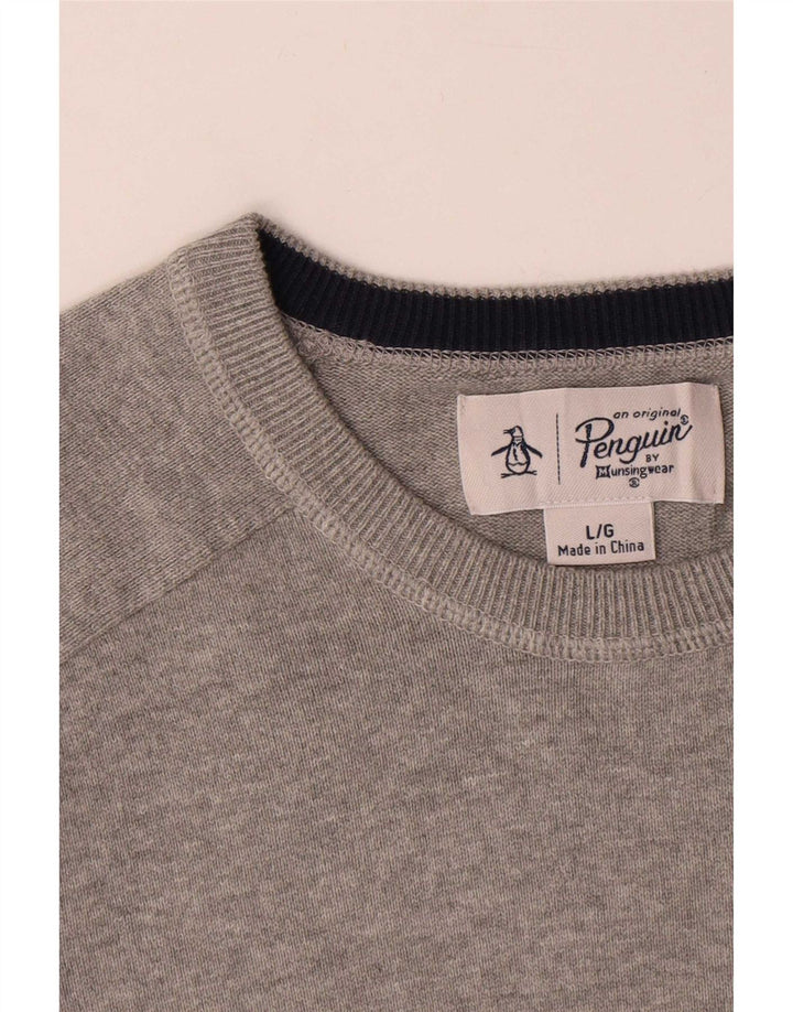 Penguin - Jersey con cuello barco para hombre, talla grande, algodón gris
