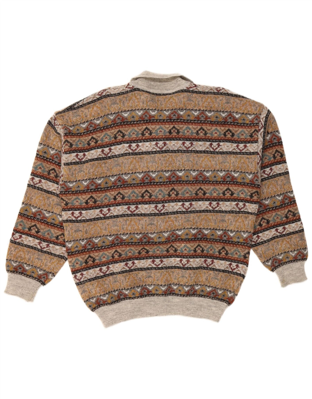VINTAGE Hombres Polo Cuello Jersey Jersey IT 52 Grande Marrón Fair Isle Acrílico