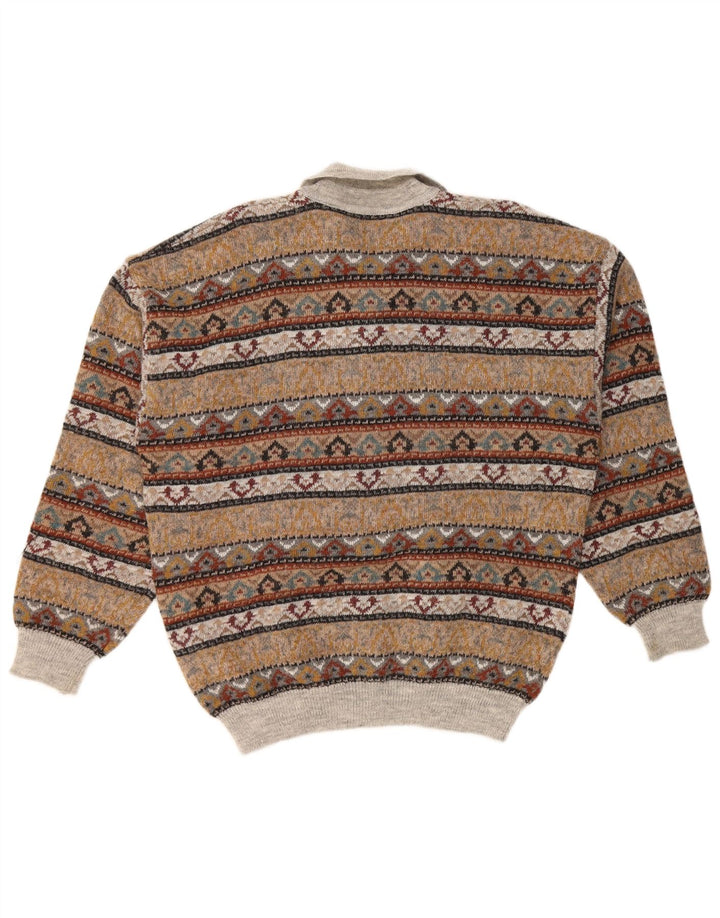 VINTAGE Hombres Polo Cuello Jersey Jersey IT 52 Grande Marrón Fair Isle Acrílico