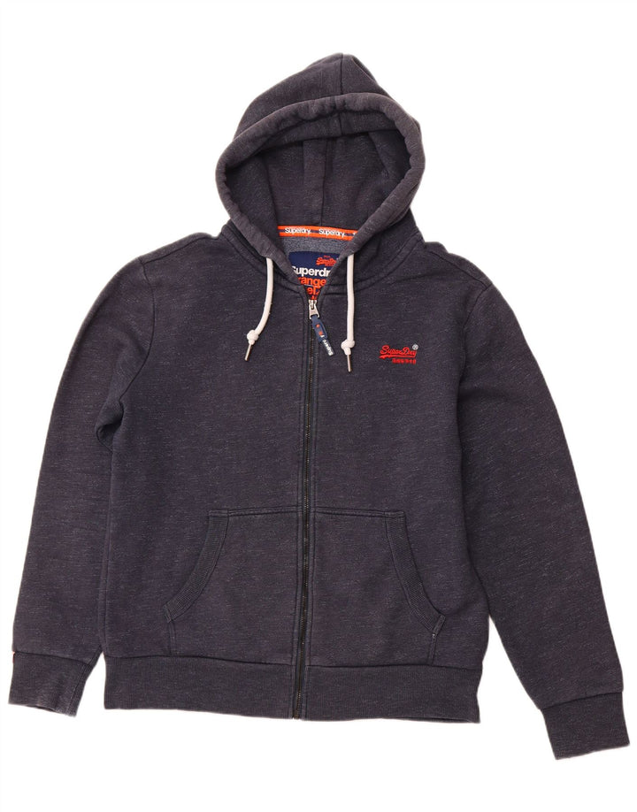 SUPERDRY Suéter con capucha y cremallera para hombre 2XL Algodón moteado azul marino