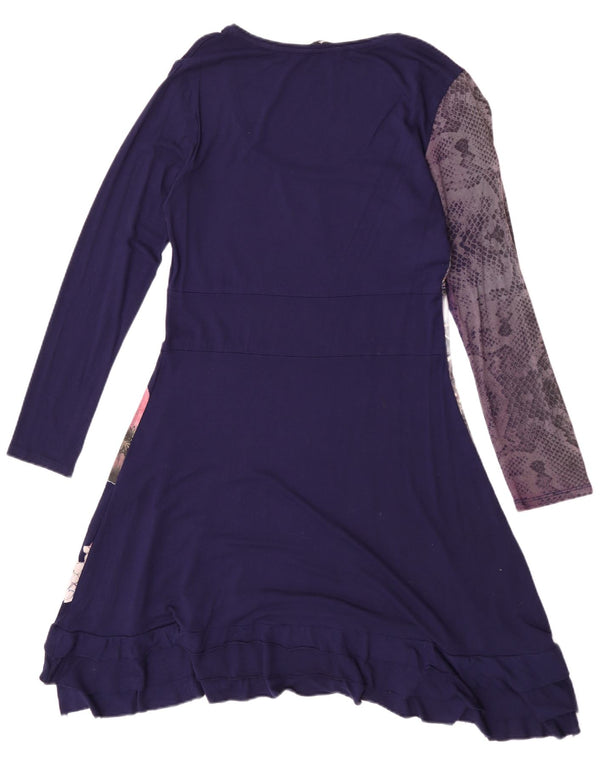 Desigual Vestido Acampanado De Manga Larga Gráfico para Mujer UK 40 XL Azul Marino Floral