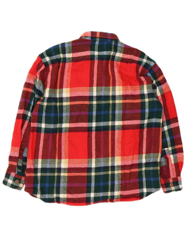 VINTAGE camisa de franela para hombre lana a cuadros roja grande
