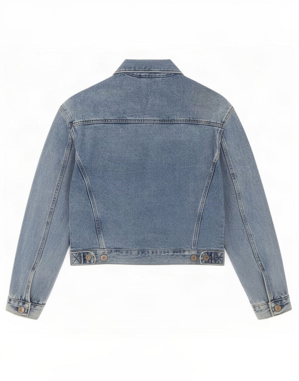 Zara Mujer Crop Denim Chaqueta UK 6 XS Algodón Azul