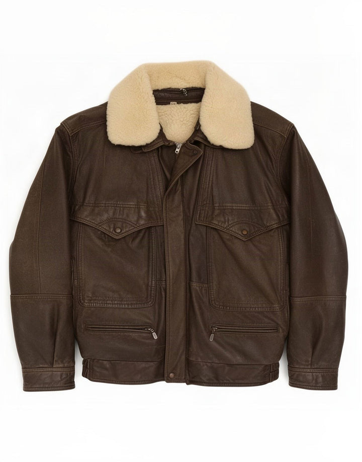 Chaqueta vintage de piel de oveja para hombre IT 48 Marrón medio