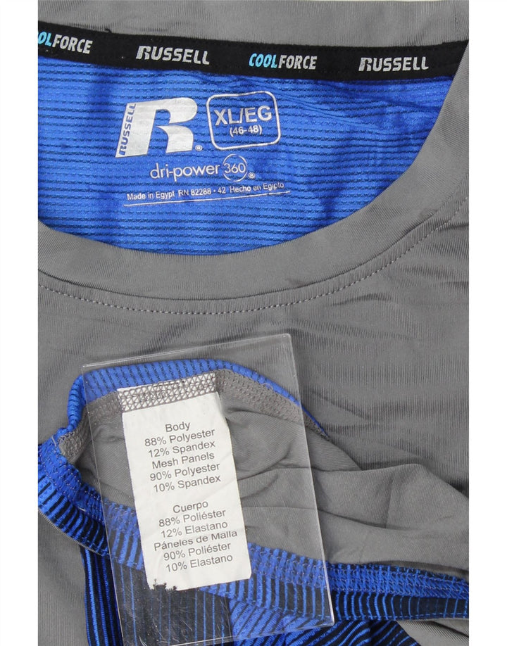 RUSSELL ATHLETIC Mens T-Shirt Top XL Grey Colourblock Polyester Vintage Russell Athletic and Second-Hand Russell Athletic from Messina Hembry 