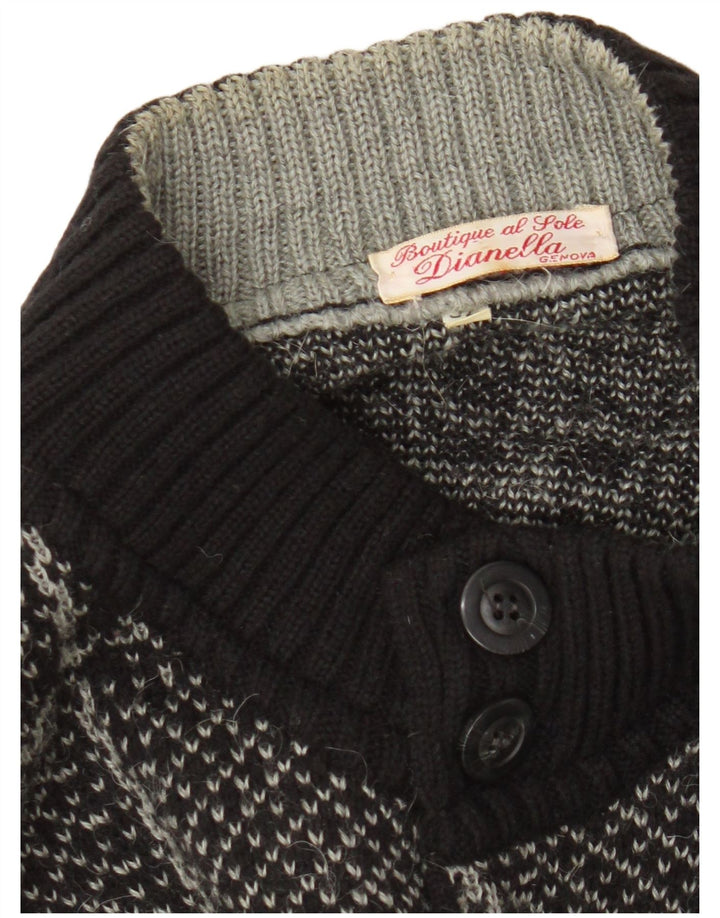 Vintage hombres Cardigan suéter IT 52 grande negro comprobar lana