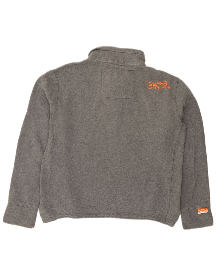 Superdry Sudadera con cuello y botones para hombre, jersey de algodón gris medio