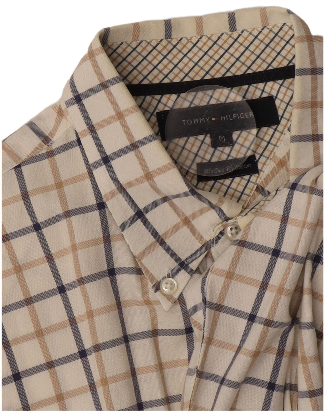 Tommy Hilfiger Camisa para hombre Mediana Off White Check Algodón 80s