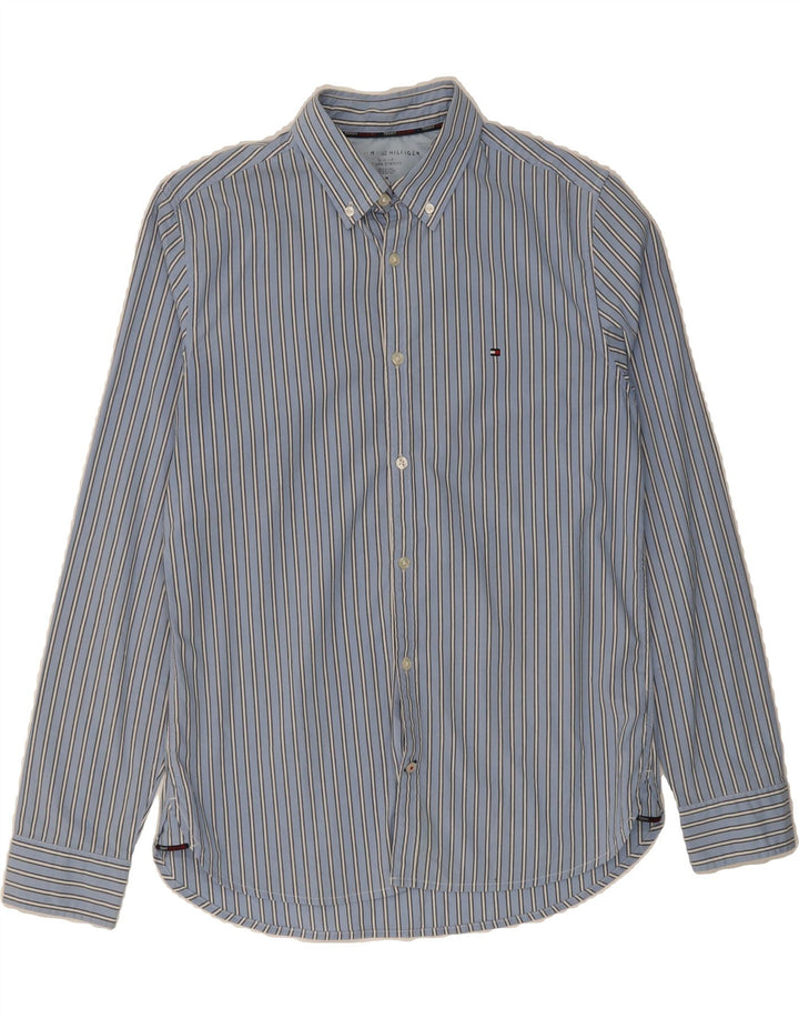 TOMMY HILFIGER Mens Slim Fit Shirt Medium Blue Striped Cotton Vintage Tommy Hilfiger and Second-Hand Tommy Hilfiger from Messina Hembry 