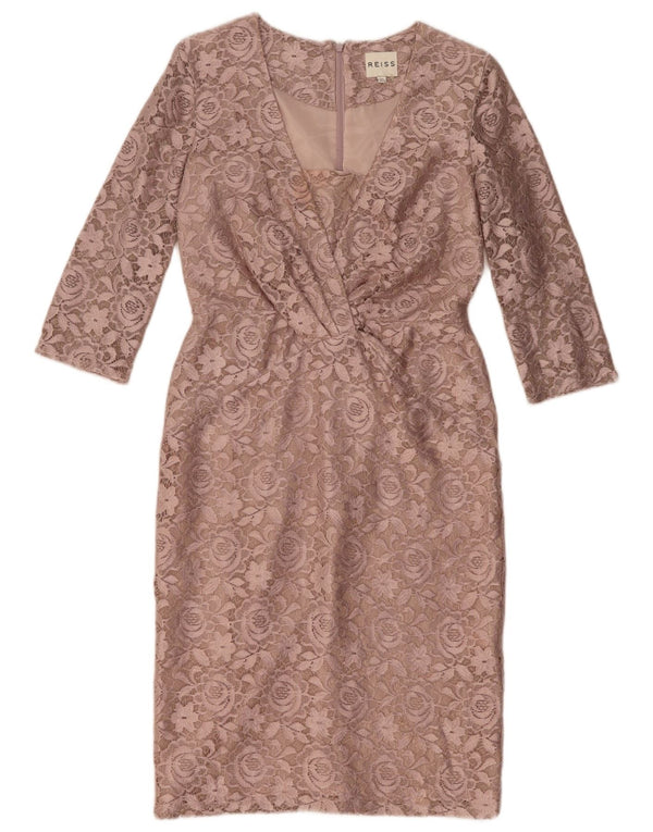Reiss Vestido tubo de manga 3/4 para mujer UK 8 Small Púrpura Floral Viscosa