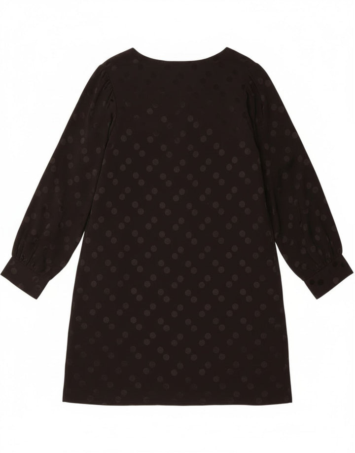 Vintage mujer manga larga cambio vestido Reino Unido 14 medio negro lunares viscosa