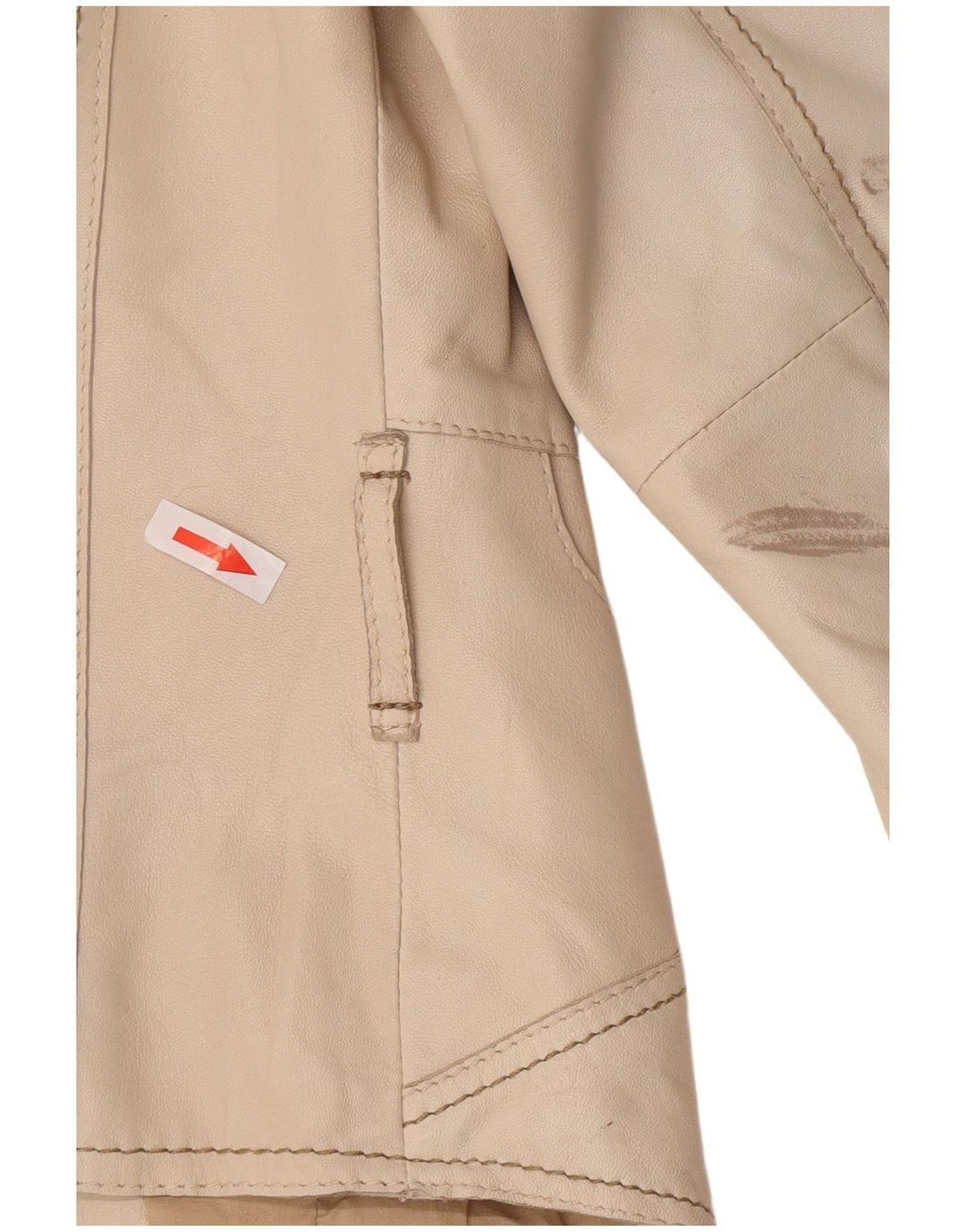 Vintage mujer crop cuero blazer chaqueta Reino Unido 8 pequeño beige