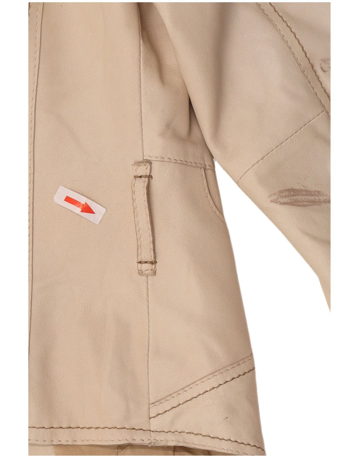 Vintage mujer crop cuero blazer chaqueta Reino Unido 8 pequeño beige