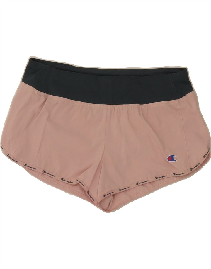 CHAMPION Womens Sport Shorts UK 14 Medium  Pink Colourblock Vintage Champion and Second-Hand Champion from Messina Hembry 