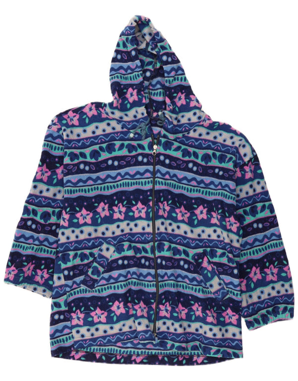 VINTAGE Chaqueta polar con capucha para mujer Reino Unido 18 XL Azul Marino Floral