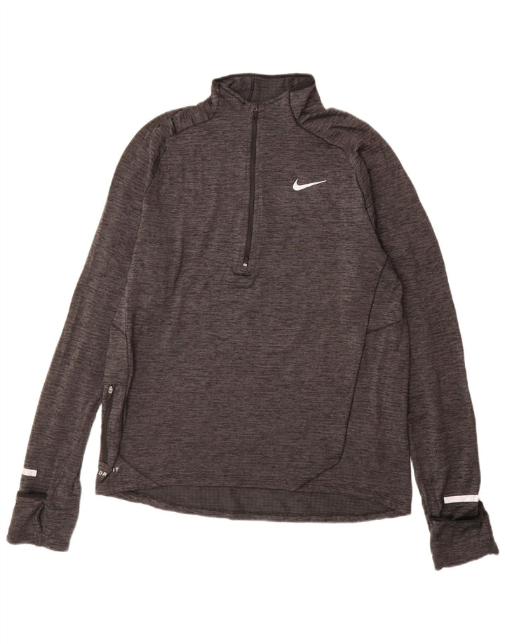 NIKE Top de chándal Dri Fit con cremallera y cuello para hombre, color gris medio moteado