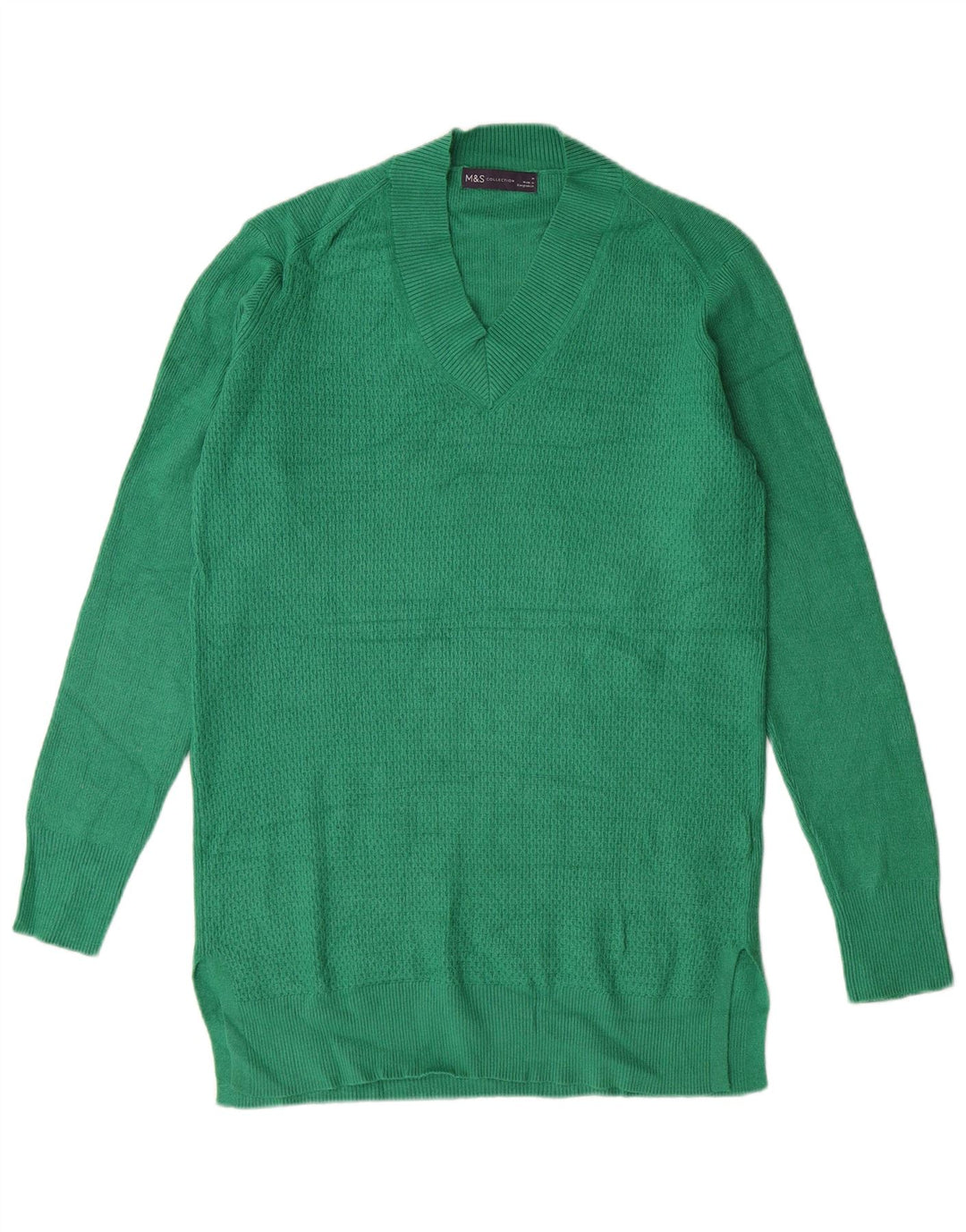 MARKS & SPENCER Suéter largo con cuello en V para mujer UK 44 Verde medio