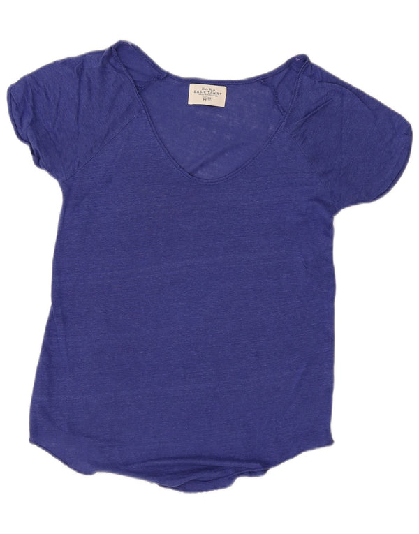 Zara Mujer Camiseta Top UK 44 Medio Azul Moteado