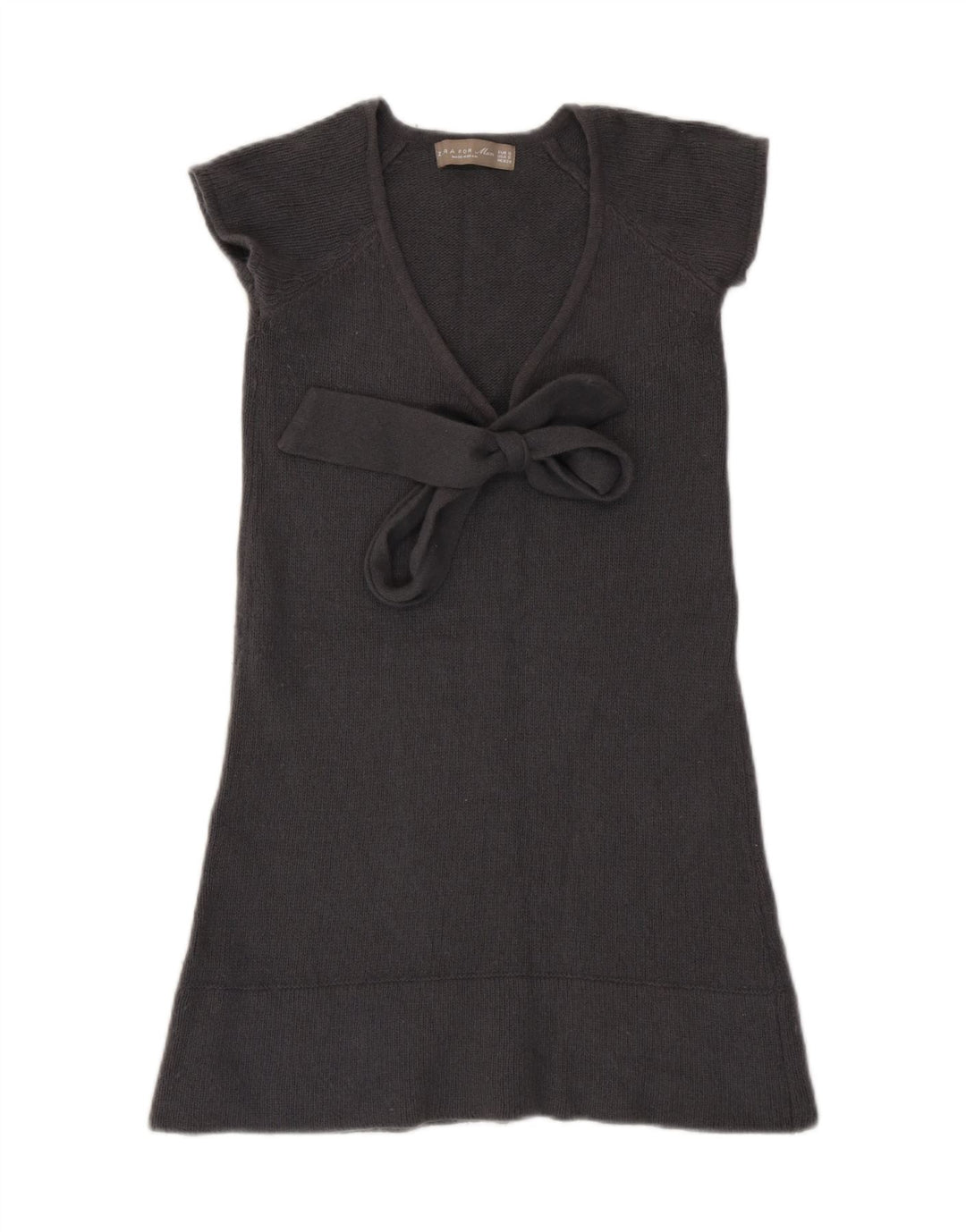 Zara Mujer Vestido Jersey Con Lazo Delantero UK 8 Small Gris Lana