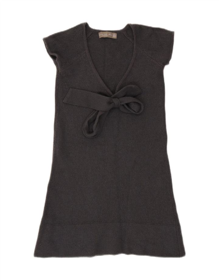 Zara Mujer Vestido Jersey Con Lazo Delantero UK 8 Small Gris Lana
