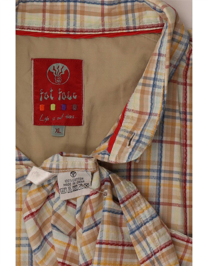 Camisa de manga corta para hombre Fat Face XL Algodón a cuadros beige