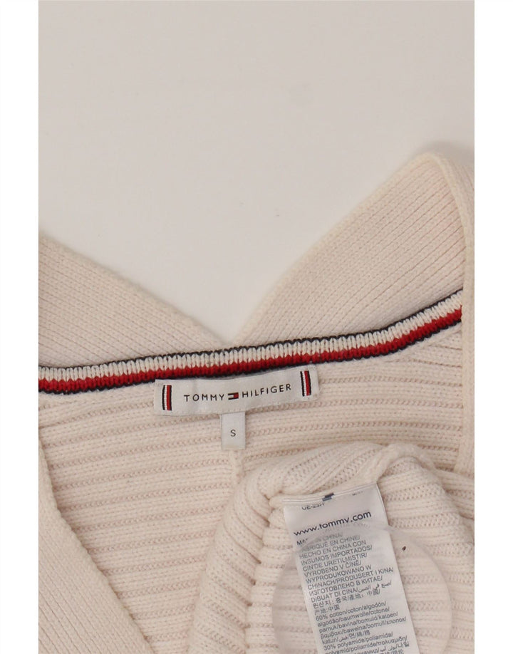 TOMMY HILFIGER Womens Oversized V-Neck Jumper Sweater UK 10 Small White Vintage Tommy Hilfiger and Second-Hand Tommy Hilfiger from Messina Hembry 